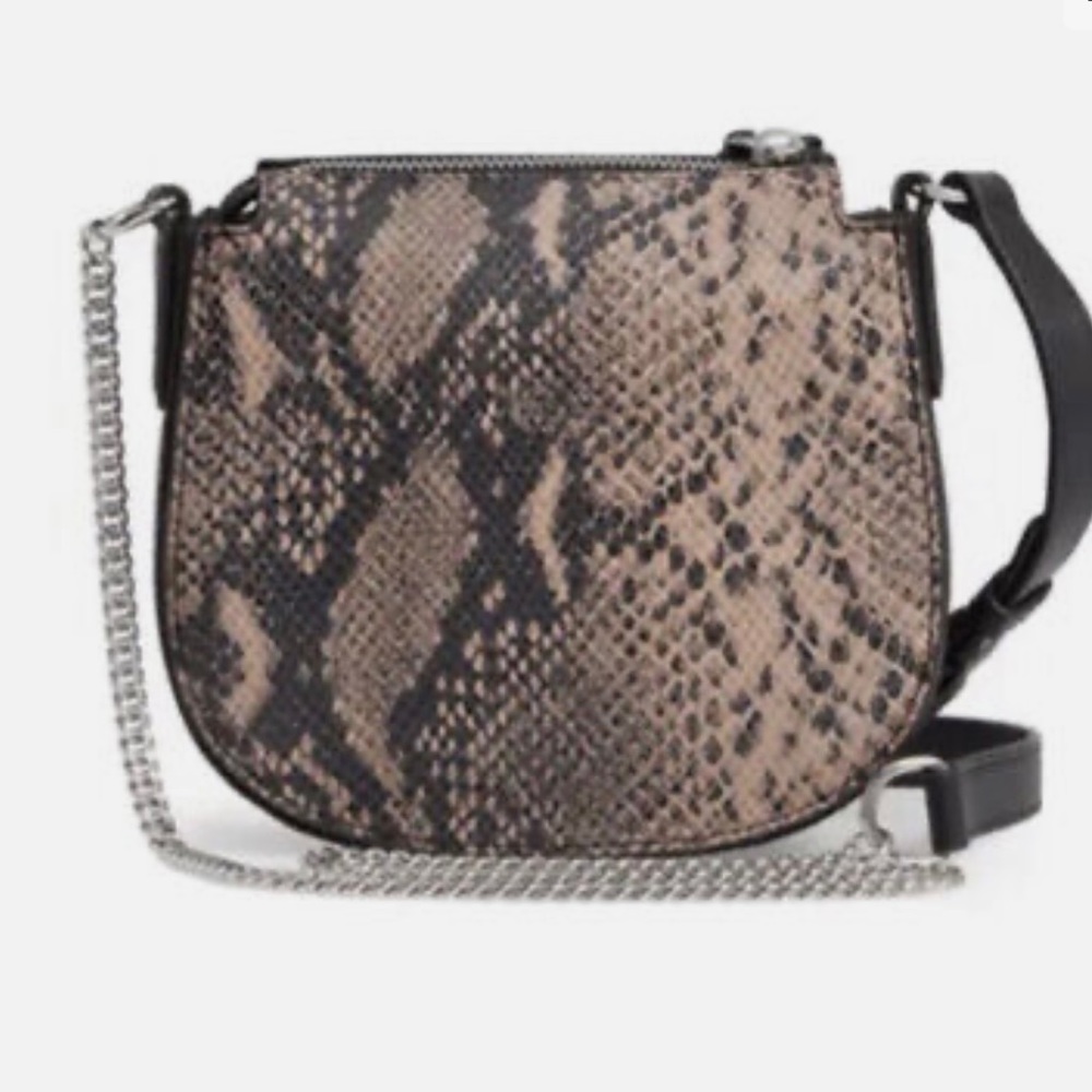 NWOT Allsaint Ely Mini Embossed Snake Print Leather Crossbody Bag